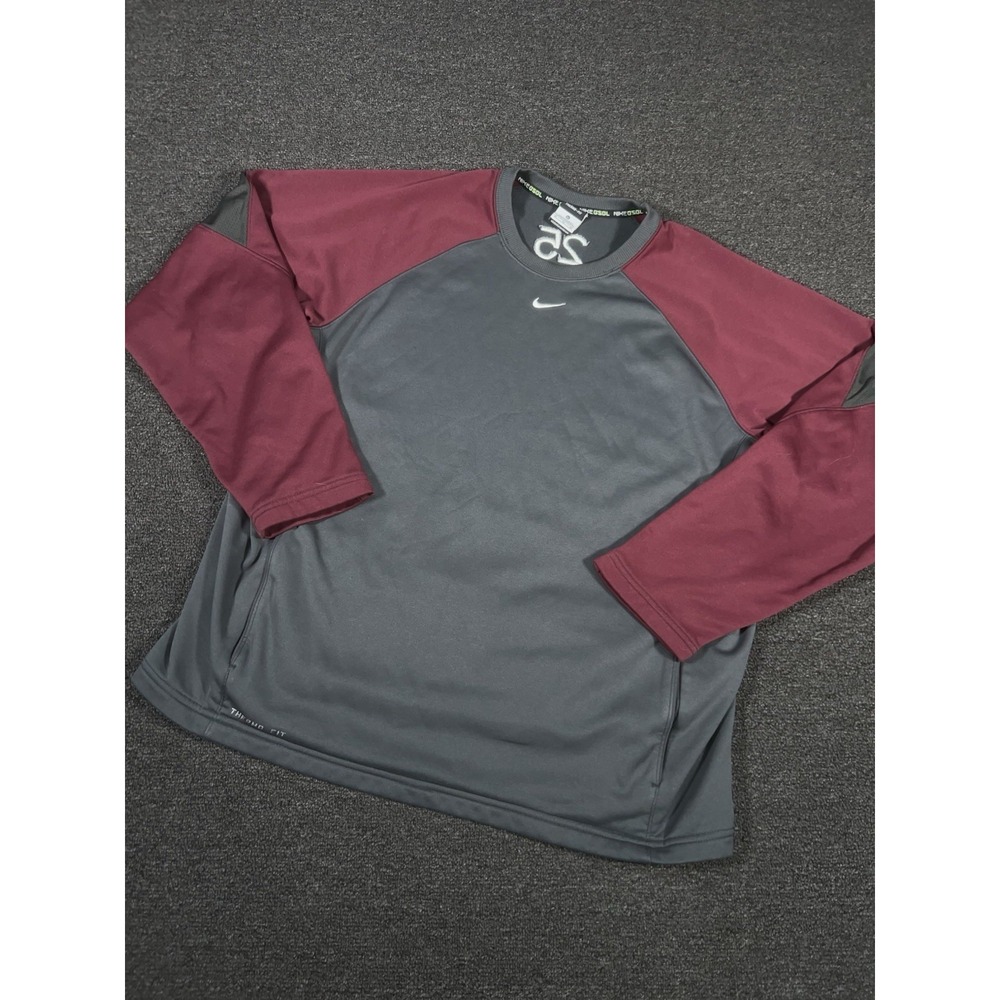 Nike Center Swoosh Sweatshirt Men's XL Gray Burgundy Pullover Embroidered